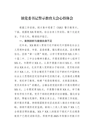 镇党委书记警示教育大会心得体会.docx
