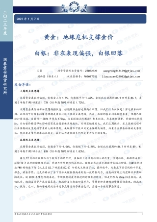 黄金：地缘危机支撑金价 白银：非农表现偏强，白银回落-20240107-国泰期货-14页.pdf