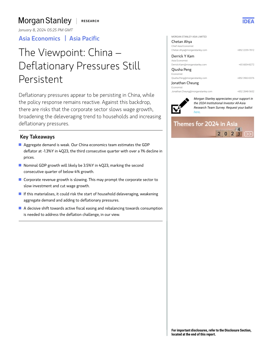 Morgan Stanley Fixed-Asia Economics The Viewpoint China – Deflationary Pressure...-105795396.pdf_第1页