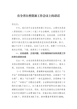 在全省自然资源工作会议上的讲话.docx