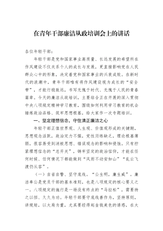 在青年干部廉洁从政培训会上的讲话.docx