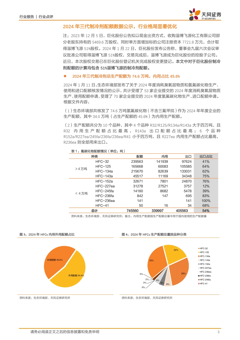 基础化工：三代制冷剂配额落地，行业格局显著优化-20240123-天风证券-11页.pdf_第3页