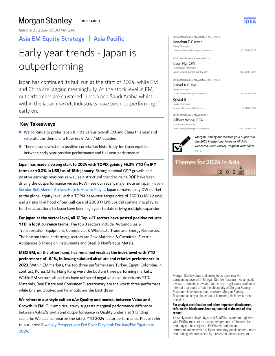 Morgan Stanley-Asia EM Equity Strategy Early year trends - Japan is outper...-106062616.pdf_第1页