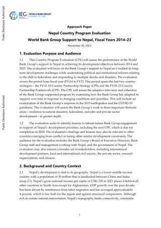 世界银行-尼泊尔国家方案评估：世界银行集团对尼泊尔的支持，2014-2013财政年度（方法文件）（英）-32页.pdf