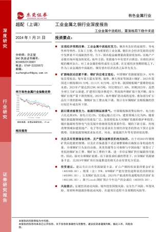 工业金属之铜行业深度报告：工业金属中流砥柱，震荡格局下稳中求进-20240131-东莞证券-29页.pdf