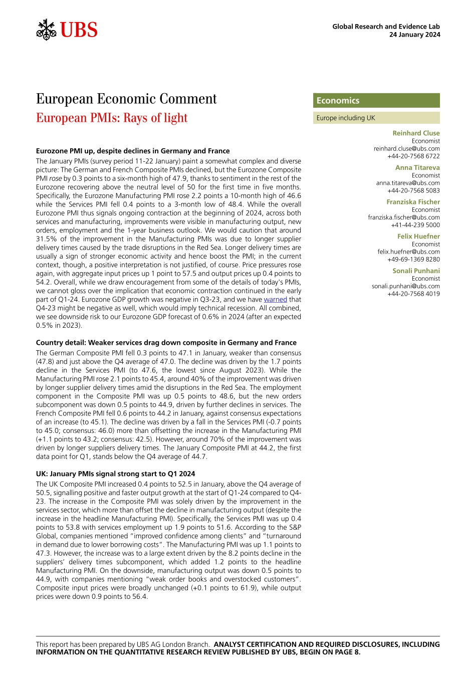 UBS Economics-European Economic Comment _European PMIs Rays of light_ Clu...-106124174.pdf_第1页