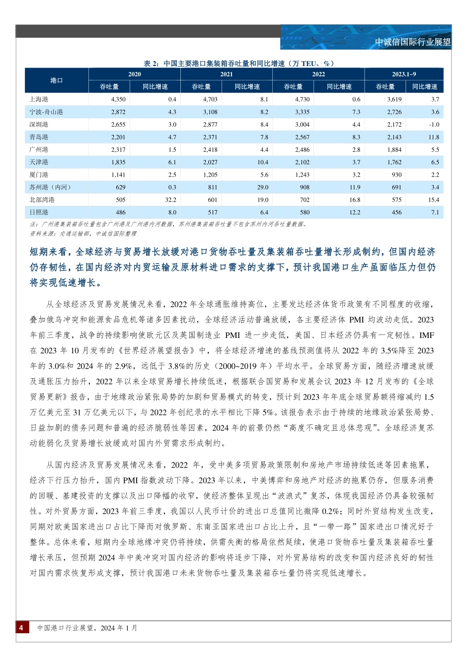 中国港口行业展望（2024年1月）-16页.pdf_第3页