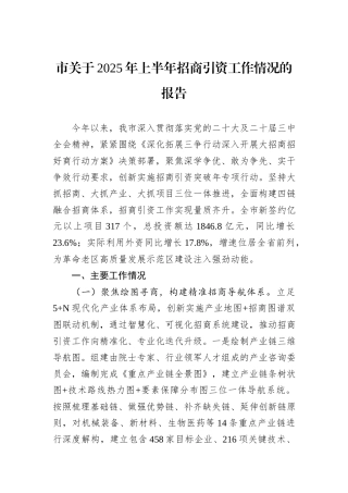 市关于2025年上半年招商引资工作情况的报告.docx
