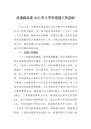 市委政法委2025年上半年党建工作总结.docx