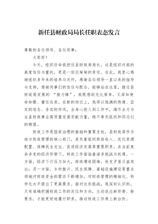 新任县财政局局长任职表态发言.docx