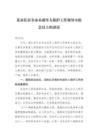 某市长在全市未成年人保护工作领导小组会议上的讲话.docx