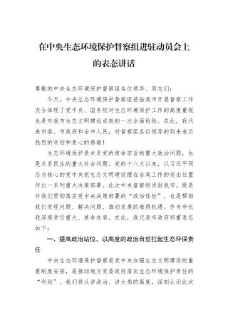 在中央生态环境保护督察组进驻动员会上的表态讲话.docx