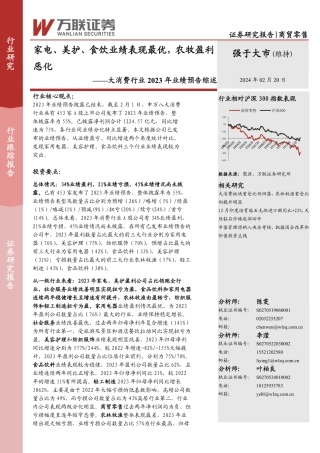 大消费行业2023年业绩预告综述：家电、美护、食饮业绩表现最优，农牧盈利恶化-20240220-万联证券-14页.pdf