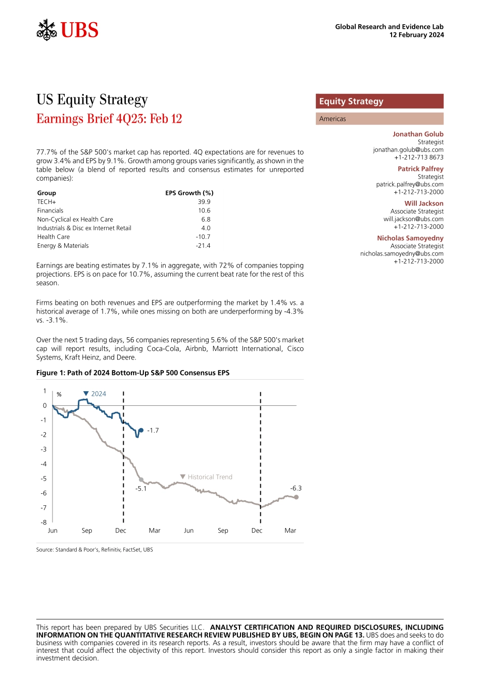 UBS Equities-US Equity Strategy _Earnings Brief 4Q23 Feb 12_ Golub-106482589.pdf_第1页