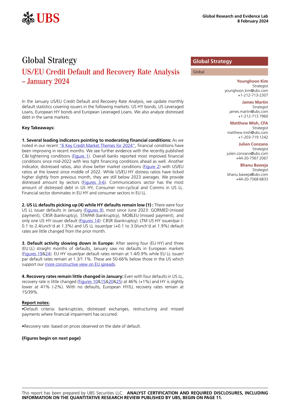 UBS Equities-Global Strategy _USEU Credit Default and Recovery Rate Anal...-106412655.pdf_第1页