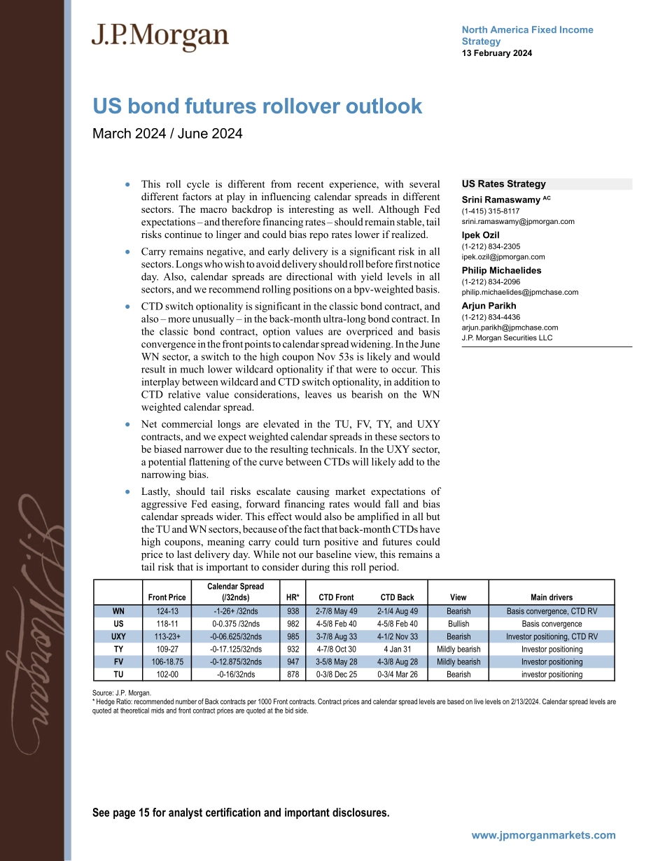 JPMorgan Econ  FI-US bond futures rollover outlook March 2024  June 2024-106513673.pdf_第1页
