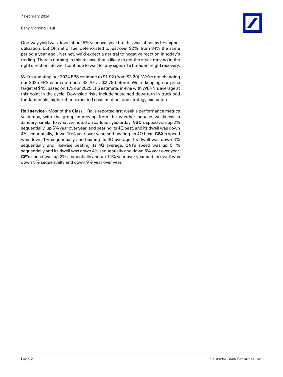Deutsche Bank-Early Morning Haul Earnings (ARCB, WERN), +Rail service-106395205.pdf_第2页