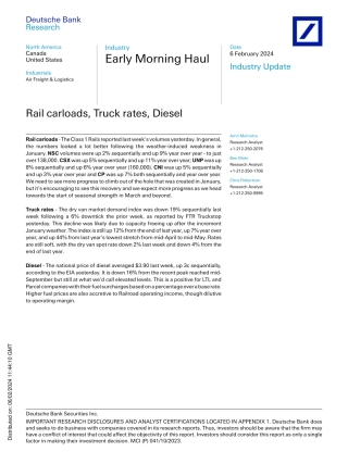 Deutsche Bank-Early Morning Haul Rail carloads, Truck rates, Diesel-106367028.pdf