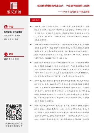2023年信用债发行情况回顾：城投债新增融资难度加大，产业债净融资缺口走阔-23页.pdf