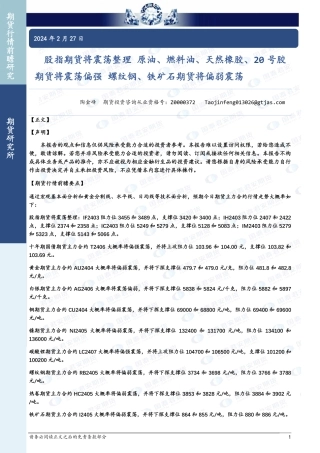 股指期货将震荡整理 原油、燃料油、天然橡胶、20号胶期货将震荡偏强 螺纹钢、铁矿石期货将偏弱震荡-20240227-国泰期货-34页.pdf