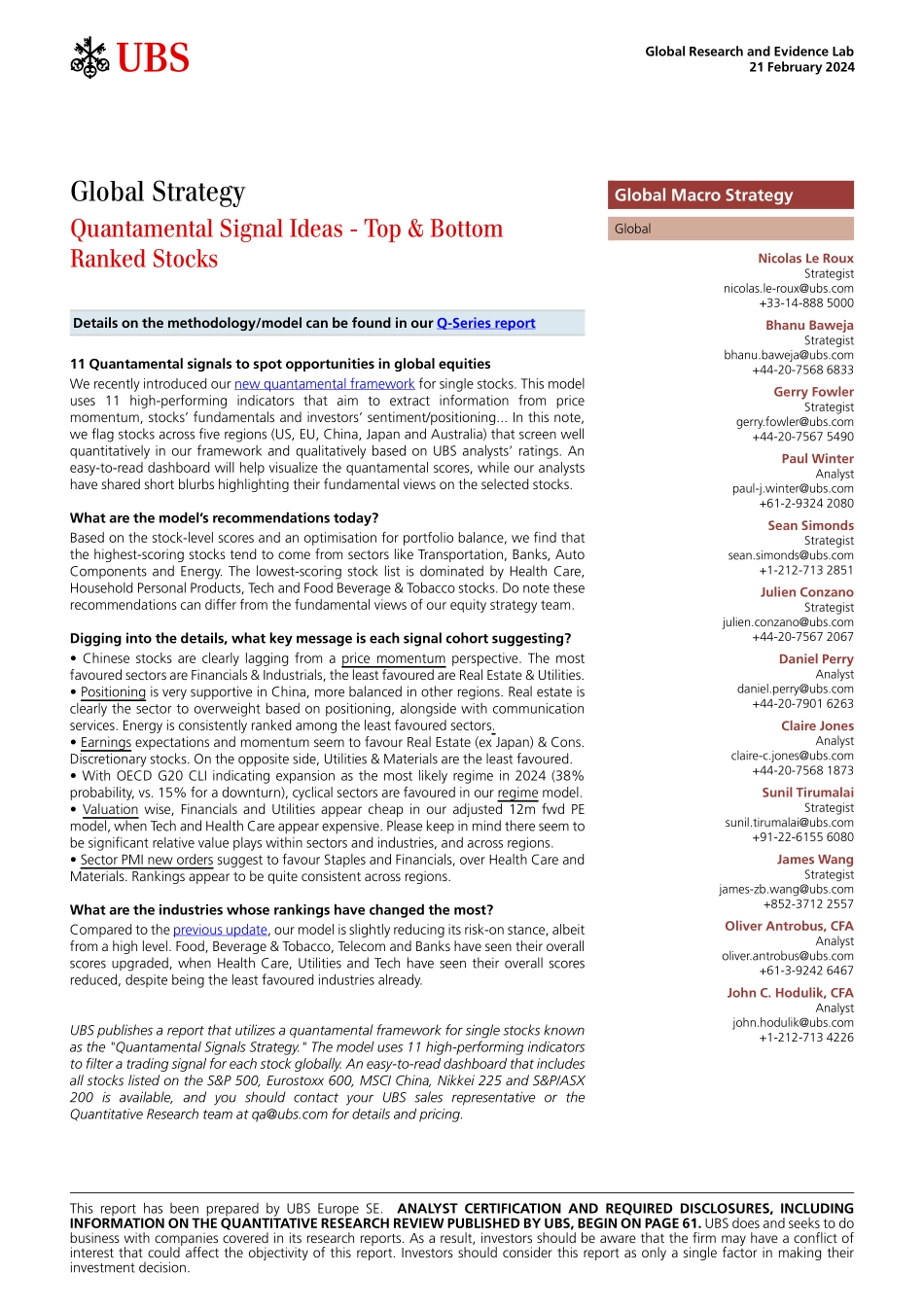 UBS Equities-Global Strategy _Quantamental Signal Ideas - Top  Bottom Ra...-106606627.pdf_第1页