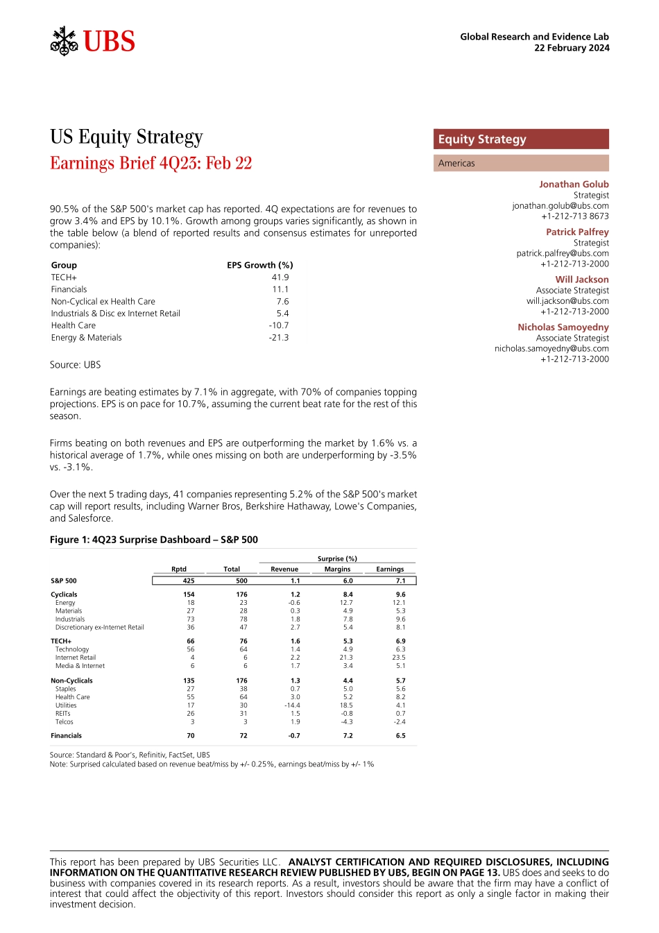 UBS Equities-US Equity Strategy _Earnings Brief 4Q23 Feb 22_ Golub-106651533.pdf_第1页