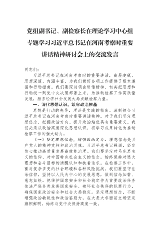 党组副书记、副检察长在理论学习中心组专题学习习近平总书记在河南考察时重要讲话精神研讨会上的交流发言.docx