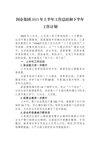 国企集团2025年上半年工作总结和下半年工作计划.docx