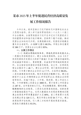 某市2025年上半年促进民营经济高质量发展工作情况报告.docx