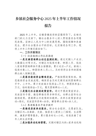 乡镇社会服务中心2025年上半年工作情况报告.docx