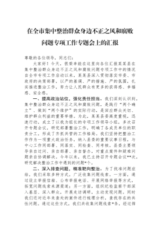 在全市集中整治群众身边不正之风和腐败问题专项工作专题会上的汇报.docx