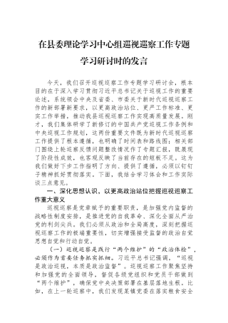 在县委理论学习中心组巡视巡察工作专题学习研讨时的发言.docx