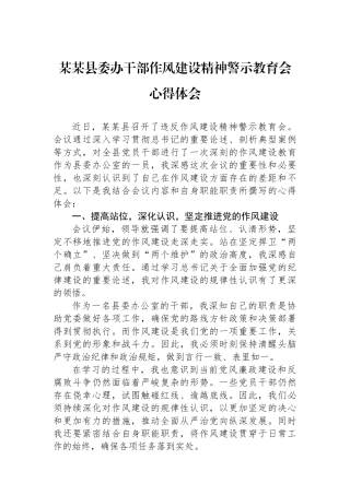 某某县委办干部作风建设精神警示教育会心得体会.docx