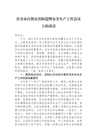 在全市自然灾害防范暨安全生产工作会议上的讲话.docx