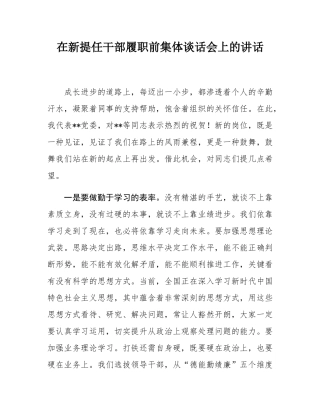 在新提任干部履职前集体谈话会上的讲话.docx