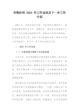 市物价局 2024 年工作总结及下一步工作计划.docx