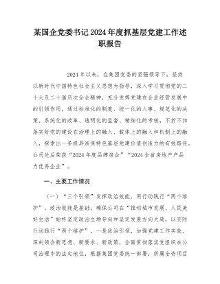 某国企党委书记2024年度抓基层党建工作述职报告.docx