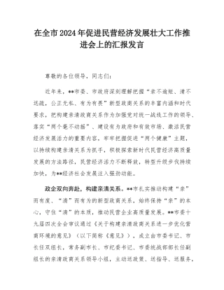 在全市2024年促进民营经济发展壮大工作推进会上的汇报发言.docx