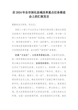在2024年全市深化县域改革重点任务推进会上的汇报发言.docx