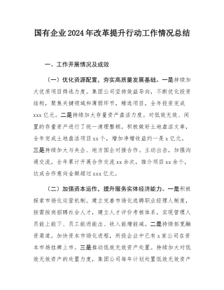 国有企业2024年改革提升行动工作情况总结.docx