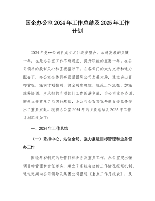 国企办公室2024年工作总结及2025年工作计划.docx