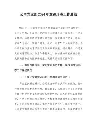 公司党支部2024年意识形态工作总结.docx