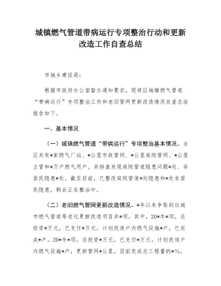 城镇燃气管道带病运行专项整治行动和更新改造工作自查总结.docx