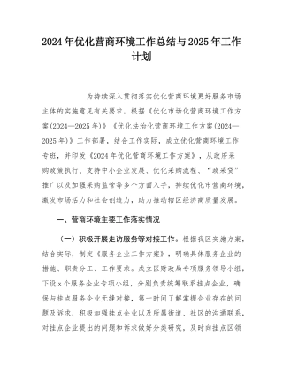 2024年优化营商环境工作总结与2025年工作计划.docx