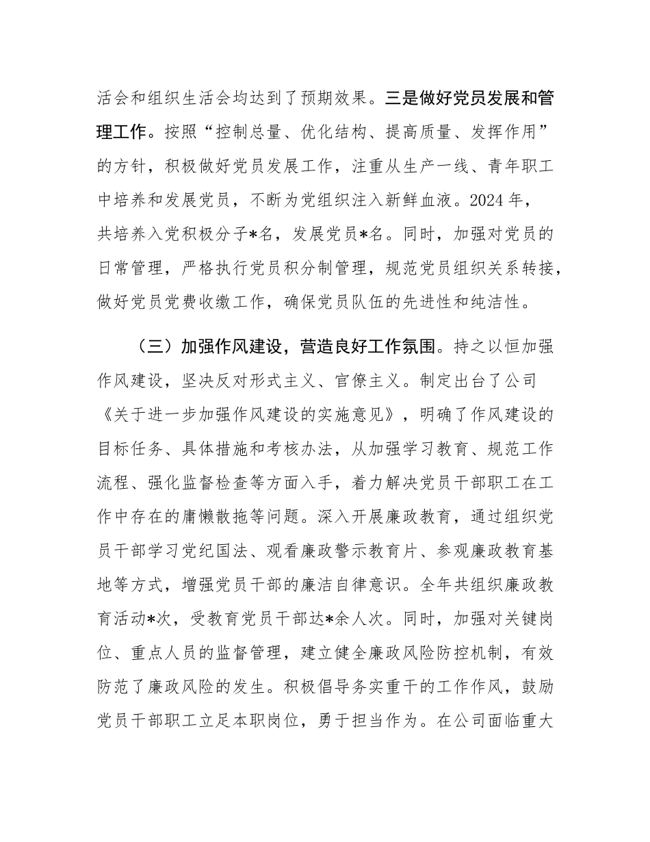 公司党支部书记 2024 年度落实党建工作责任制述职报告.docx_第3页