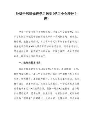 处级干部进修班学习培训(学习全会精神主题).docx