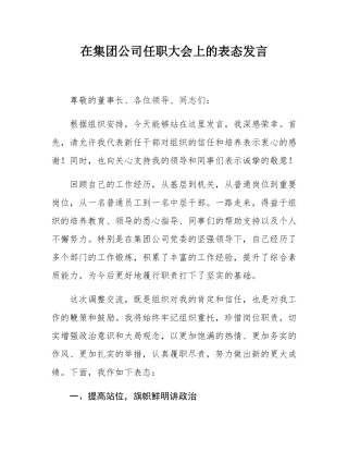 在集团公司任职大会上的表态发言.docx