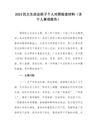 2024民主SH会班子个人对照检查材料（含个人事项报告）.docx