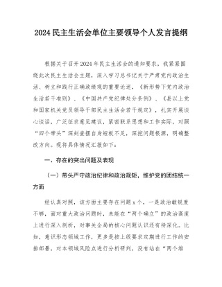 2024民主SH会单位主要领导个人发言提纲.docx