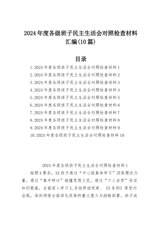 2024年度各级班子民主SH会对照检查材料汇编（10篇）.docx